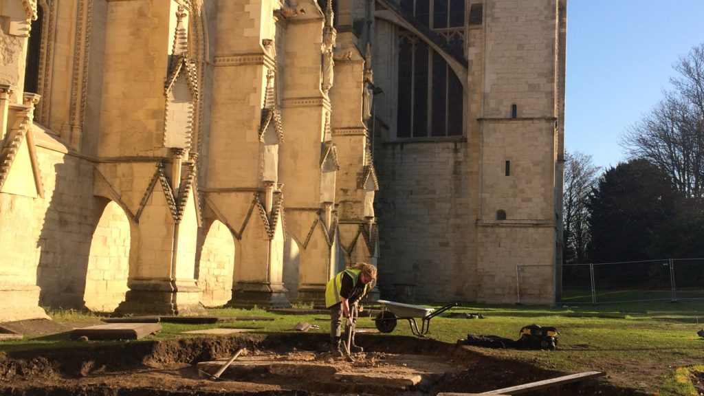 Archaeological Excavation - Gloucester Cathedral - adjacent to the South Porch is under way