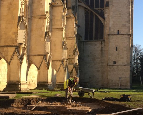 Archaeological Excavation - Gloucester Cathedral - adjacent to the South Porch is under way