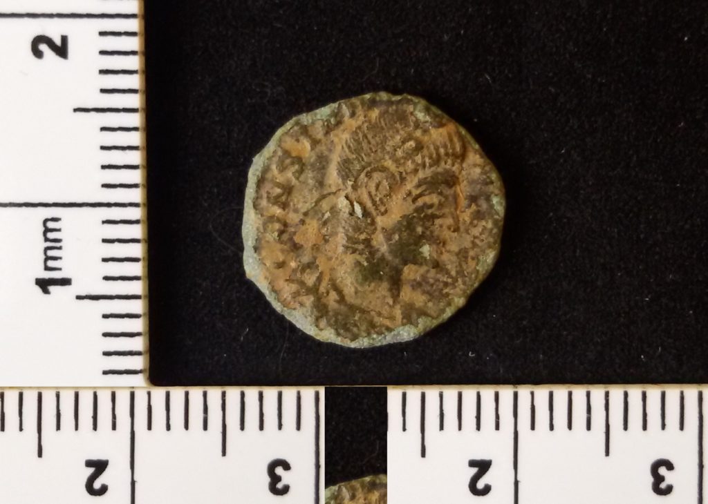 Coin shows a face of an emperor (possibly Constans dated AD 333-350)