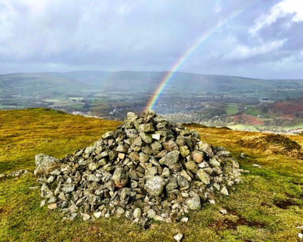 Rainbow and cairn, Hanter Hill, Powys (Just!)