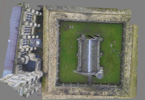 Aerial view of historic building