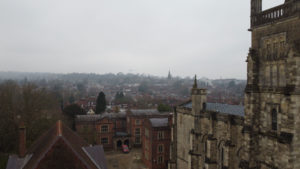 drone footage of Winchester skyline