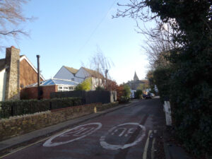 view looking SE towards the historic core of Reading Street, with the spire of St Andrew’s Church