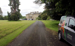 Looking E from the start of the footpath towards Milne Graden